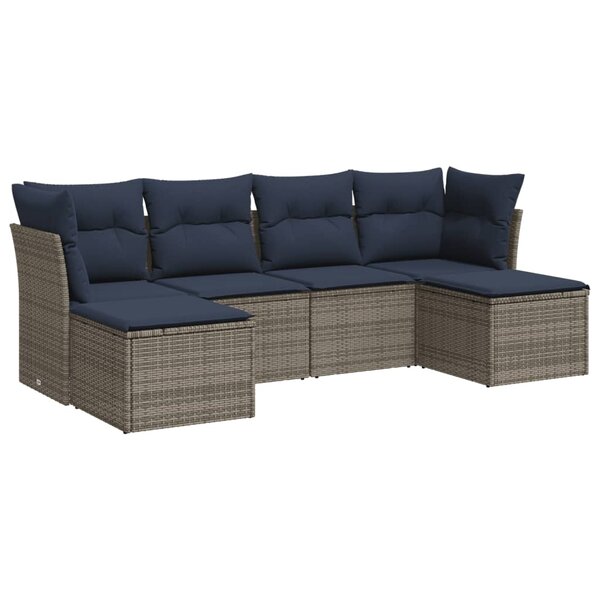 vidaXL Salon de jardin 6 Pièces avec coussins gris résine tressée
