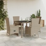 vidaXL Ensemble à manger de jardin avec coussins 5Pièces Beige poly rotin