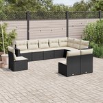 vidaXL Salon de jardin 10 Pièces avec coussins noir résine tressée