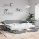 vidaXL Lit de jour avec gigogne et tiroirs gris clair 80x200 cm tissu