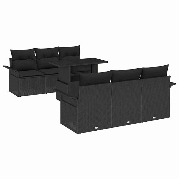 vidaXL Ensemble de canapé de jardin 7 Pièces Noir Poly Rattan