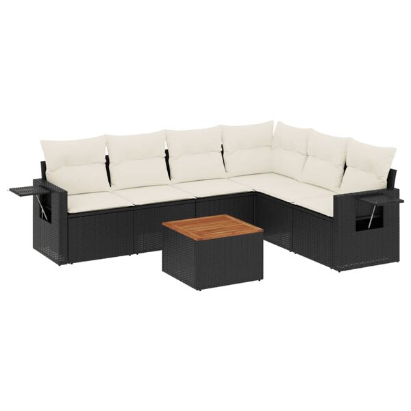 vidaXL Salon de jardin 7 Pièces avec coussins noir résine tressée