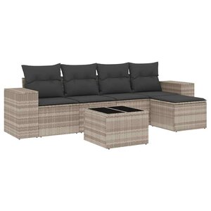 vidaXL Salon de jardin 6 Pièces avec coussins gris clair résine tressée