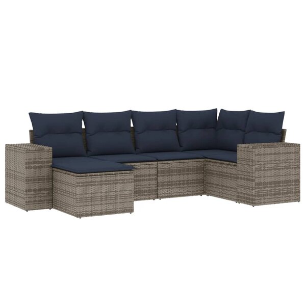 vidaXL Salon de jardin 6 Pièces avec coussins gris résine tressée
