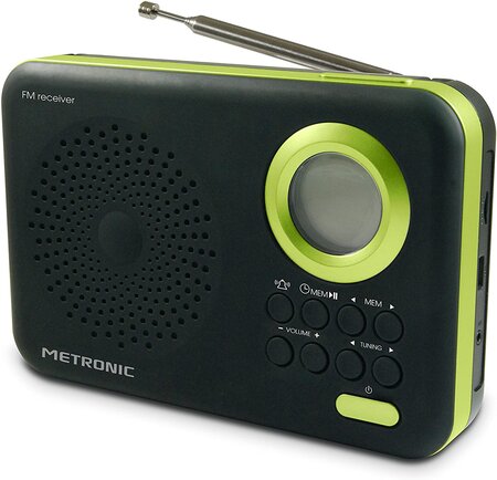 Radio Réveil Portable Fm Mp3 Usb Sd Vert Noir