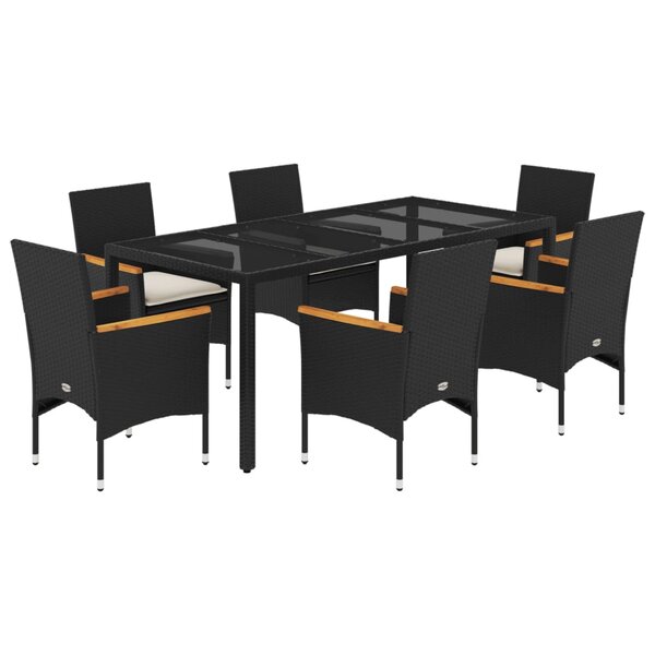 vidaXL Ensemble à manger de jardin et coussins 7 Pièces noir rotin acacia
