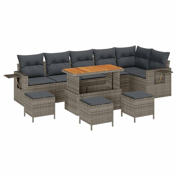 vidaXL Ensemble de canapé de jardin 10 Pièces Gris polyrotin