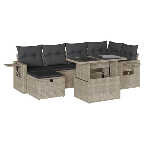 vidaXL Salon de jardin avec coussins 7 Pièces gris clair résine tressée