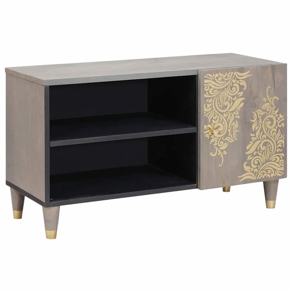 vidaXL Meuble TV Gris et or 80 x 31.5 x 46 cm Bois de manguier massif