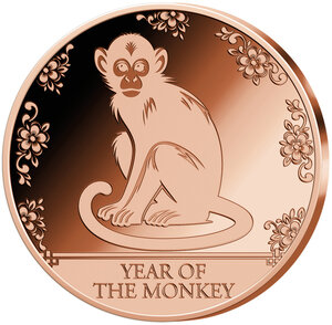 Monnaie YEAR OF THE MONKEY Chinese Zodiac Signs 1 Oz Cuivre 20 Francs Gabon (PRÉCOMMANDE)