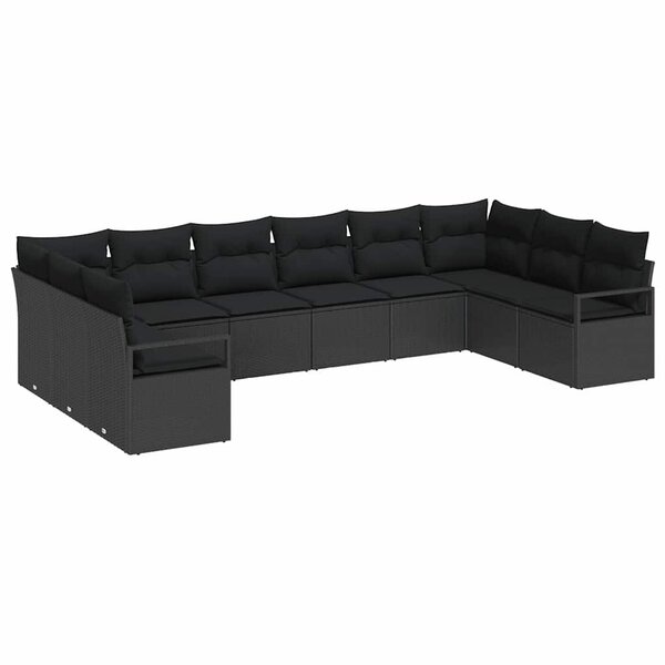 vidaXL Ensemble de Canapés avec coussin 10 Pièces Noir polyrotin