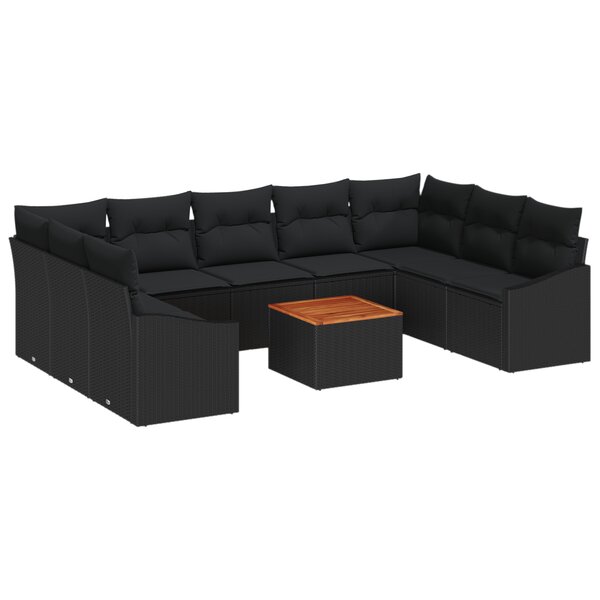 vidaXL Ensemble de canapé de jardin 10 Pièces Noir 55 x 55 x 37 cm