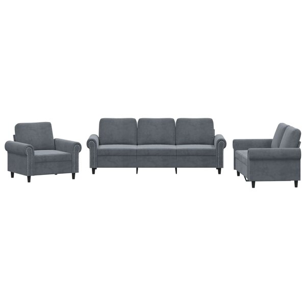 vidaXL Ensemble de canapés 3 Pièces avec coussins Gris foncé Velours
