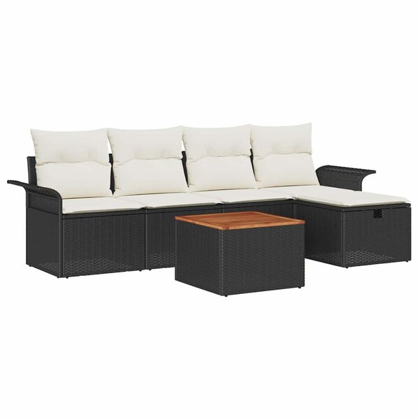 vidaXL Ensemble de canapé de jardin 6 Pièces Noir Poly rotin