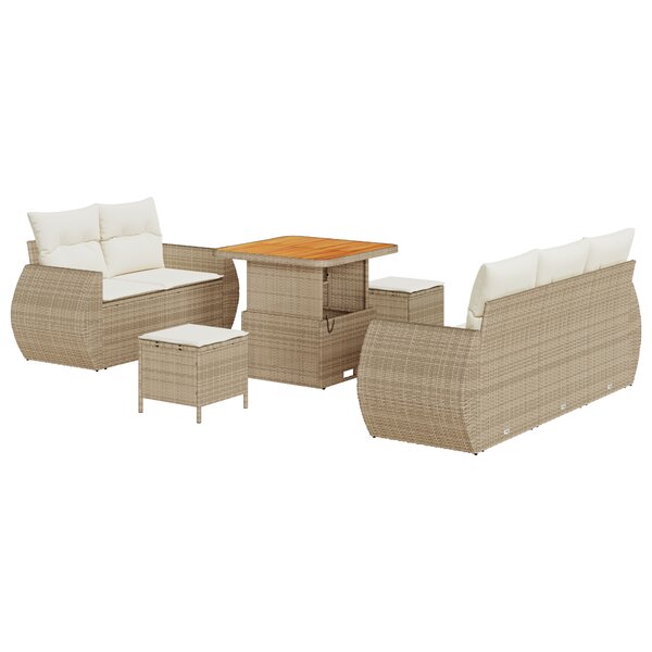 vidaXL Canapé de jardin de 8 pièces avec coussins beige en poly rotin et acacia