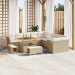 Ensemble de canapés de jardin de 13 pièces avec coussins beige poly rotin acacia