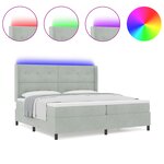 Lit Box Spring vidaXL avec Matelas & Lumière LED Gris Clair 200x200 cm Velours