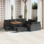 Canapé de Jardin 13 Pièces avec Coussins Noir Rattan Acacia