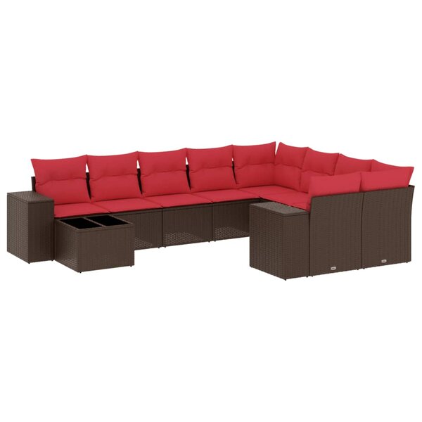 vidaXL Salon de jardin 10 Pièces avec coussins marron résine tressée
