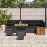 vidaXL Ensemble de canapé de jardin avec coussin 9 Pièces Noir