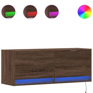 vidaXL Meuble TV mural avec lumières LED chêne marron 100x31x35 cm