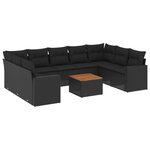 vidaXL Salon de jardin 10 Pièces avec coussins noir résine tressée