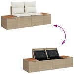 Ensemble de Canapé de Jardin 5 Pièces avec Coussins Beige Poly Rotin Acacia
