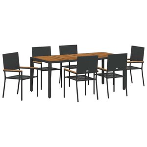 vidaXL Ensemble de salle à manger pour jardin 7 Pièces Noir polyrotin