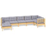 vidaXL Salon de jardin 7 Pièces avec coussins gris bois de pin massif