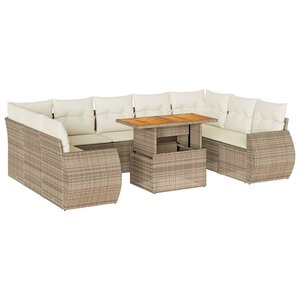 vidaXL Salon de jardin avec coussins 10 Pièces beige résine tressée