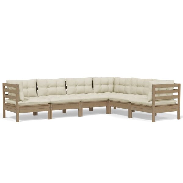 vidaXL Salon de jardin 6 Pièces avec coussins Marron miel Bois de pin
