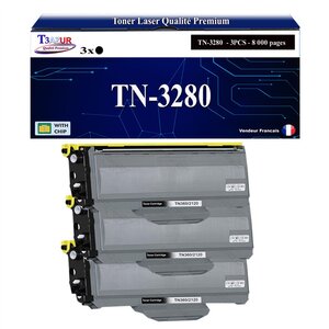 T3AZUR - 3x Toners compatibles avec Brother TN3280  TN3230  pour Brother HL-3250  HL-5340D  HL-5340DL  HL-5350DN  HL-5350DNLT  HL-5370DW  HL-5380DN - 8 000 pages