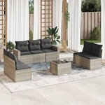 vidaXL Salon de jardin 8 Pièces avec coussins gris clair résine tressée