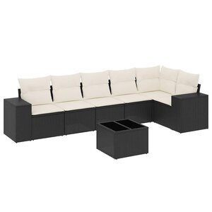 vidaXL Salon de jardin 7 Pièces avec coussins noir résine tressée