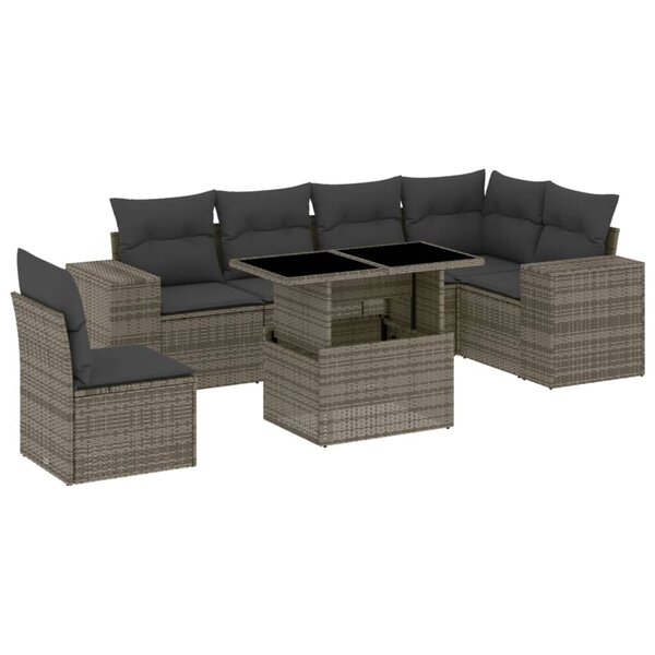 vidaXL Salon de jardin avec coussins 7 Pièces gris résine tressée