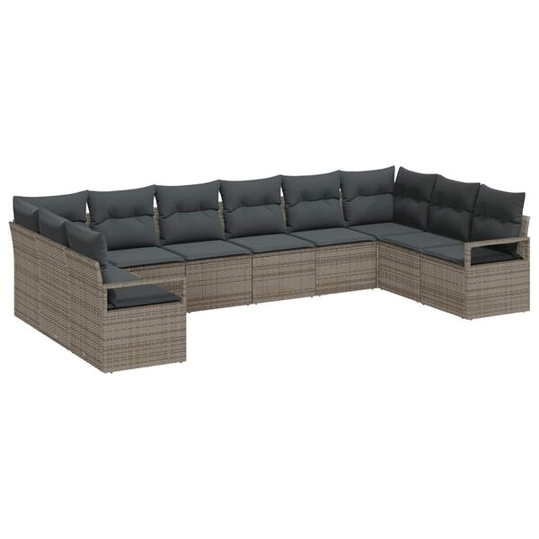 vidaXL Ensemble de canapé de jardin 10 Pièces Gris Poly rotin