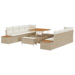 vidaXL Ensemble de Canapé de Jardin 11 Pièces avec Coussins Beige Rattan Poly Acacia