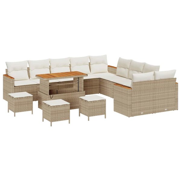 vidaXL Ensemble de canapé de jardin 14 Pièces Beige Poly rotin