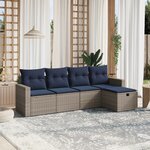 vidaXL Salon de jardin 5 Pièces avec coussins gris résine tressée