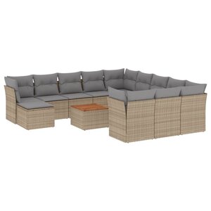 vidaXL Salon de jardin avec coussins 13 Pièces beige résine tressée