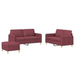 vidaXL Ensemble de canapés 3 Pièces avec coussins Rouge bordeaux Tissu