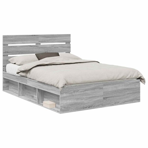 vidaXL Cadre de lit Gris Sonoma 160 x 200 cm Bois de pin massif
