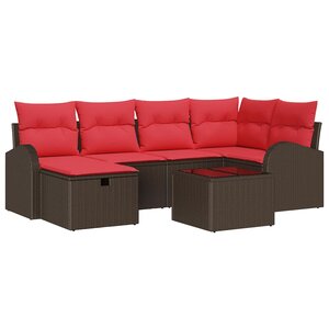 vidaXL Ensemble de canapé de jardin 7 Pièces Marron Poly rotin