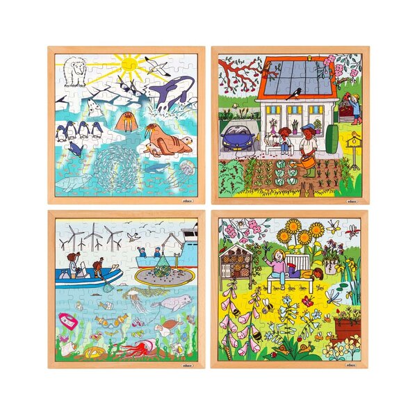 Puzzle en bois - Puzzle nature et climat - le lot de 4 puzzles - jeu Montessori