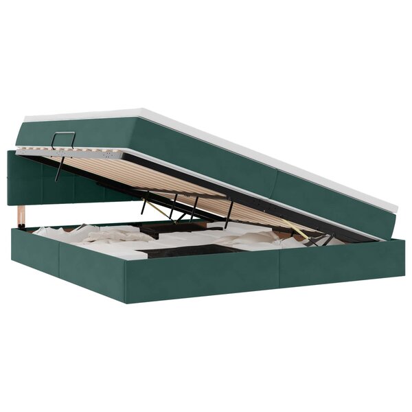 vidaXL Lit de Rangement avec matelas Vert foncé 200 x 200 cm Velours