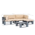 vidaXL Salon palette de jardin 4 Pièces avec coussins sable bois