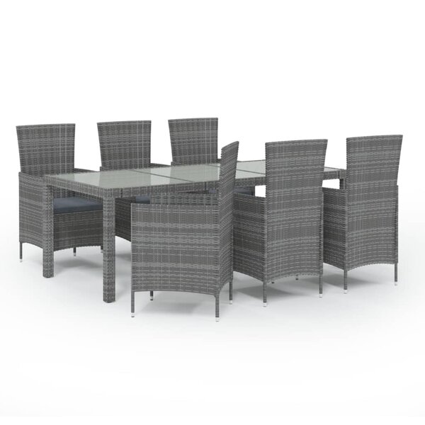 vidaXL Salon de jardin 7 Pièces avec coussins Résine tressée Gris