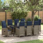 vidaXL Ensemble de salle à manger pour jardin 9 Pièces Noir Poly rotin