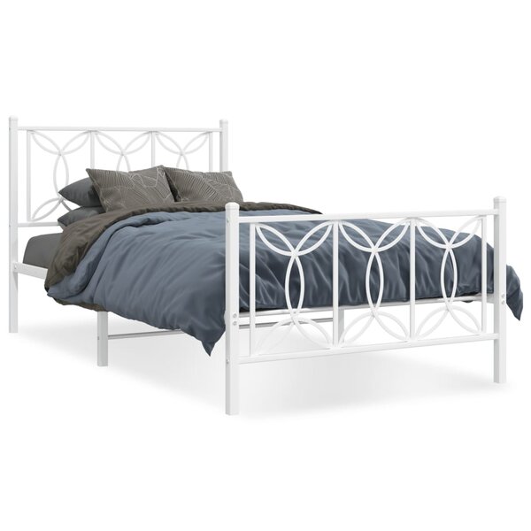 vidaXL Cadre de lit métal sans matelas et pied de lit blanc 107x203 cm