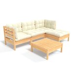 vidaXL Salon de jardin 5 Pièces avec coussins crème bois de pin